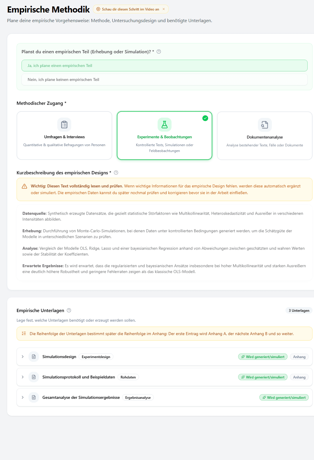 StudyTexter Methodikbereich für empirische und theoretische Anforderungen